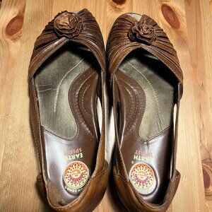 EARTH SPIRIT floral sandal flats (brown leather)
